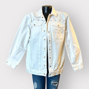 Avon VINTAGE Oversized Boyfriend Boxy Denim Jacket sz Medium Large White Stars